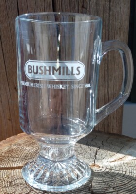 BUSHMILLS ''Irish Whiskey Since 1608'' FOOTED GLASS, Etched Wording, 5 1/2'' Tall