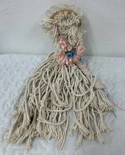 Mop Head Rope Doll Handmade  Straw Hat Country Primitive Vtg Granny Core