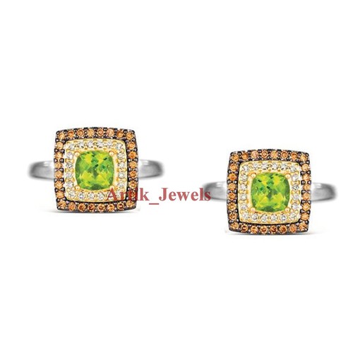 Natural Peridot Gemstone With 14K White Gold Plated Silver Cufflink #1342 - Picture 10 of 13