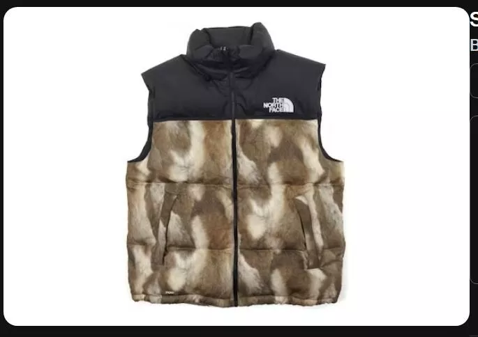 Gilet Nuptse imprimé fourrure SUPREME NORTH FACE taille L FW 2013 *Expédié aujourd'hui*