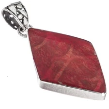 925 Sterling Silver Diamond Red Sponge Coral Sterling Pendant, 1 5/8"