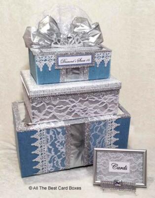 Quinceanera,Sweet 16,Card Box,Denim and Diamonds,fabric,silver,bling,table  decor