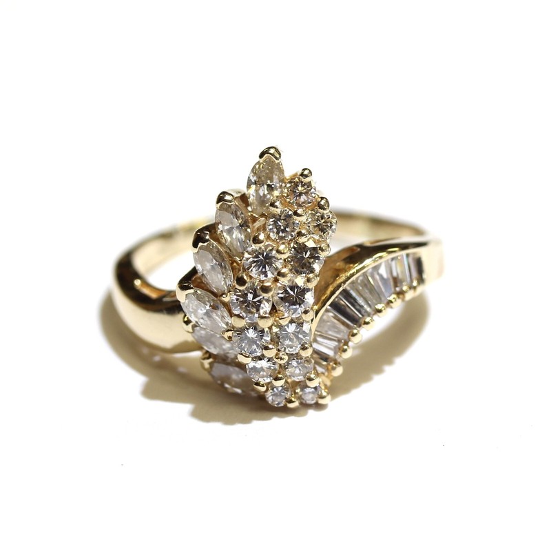 14k yellow gold 1.12ct VS1 H diamond cluster ring 4.1g estate vintage womens 6.5