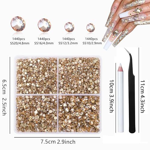 Gold Rhinestones Nail Gems Diamonds Crystals for Nail Art,5760Pcs Champagne - Picture 2 of 7