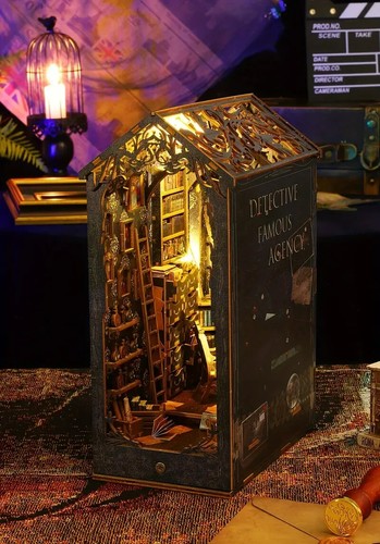 Detective Famous Agency DIY Wooden Book Nook Bookshelf Insert Miniature Dollhous - Picture 22 of 22