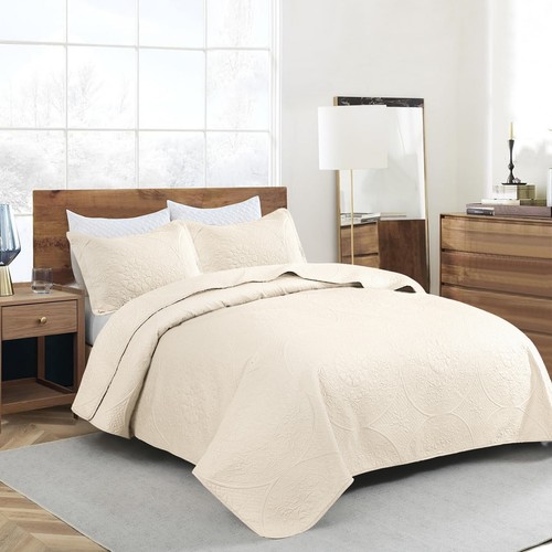 Quilted Floral Bedspread with Pillow Shams 3 Piece Soft Bedding Throw Queen King - Picture 81 of 229