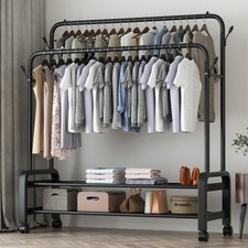 60-150cm Large Metal Double Rail Clothes Garment Hang Rack Shelf Display Stand