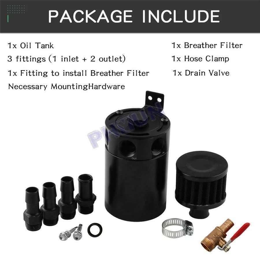 3-Port Oil Reservoir Catch Can Tank with Drain Valve & Breather Filter Universal - image 2 of 4