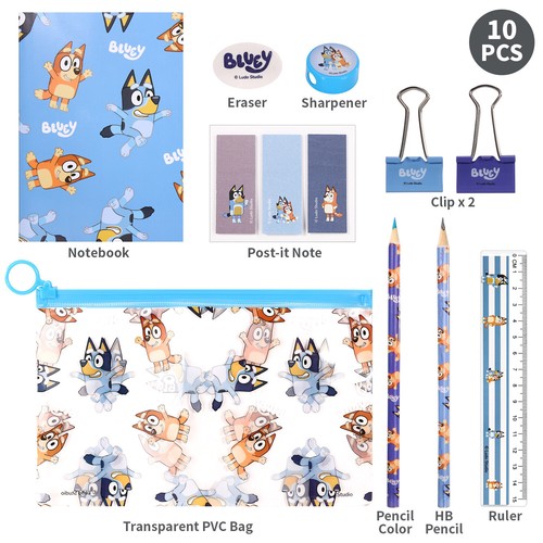Bluey 9tlg Transparent Gefüllt Federmäppchen Schreibwaren Set Wasserdicht - Bild 3 von 9