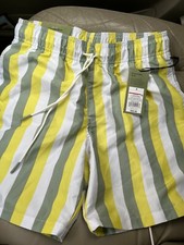 Żółto-białe męskie spodenki kąpielowe w paski Goodfellow rozmiar small