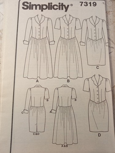 SIMPLICITY 7319 Vtg 90s Dress Shaped Waist Fashion Sew Pattern UNCUT Z 20 22 24 - Picture 8 of 8