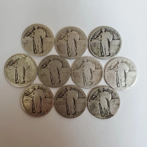 Lot Of 10 SILVER Standing Liberty Quarters No Dates (Exact Coins Shown) #00-10