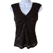 VTG Rampage M Brown Floral Lace Babydoll Tank Top Whimsigoth  Twist Front Y2K