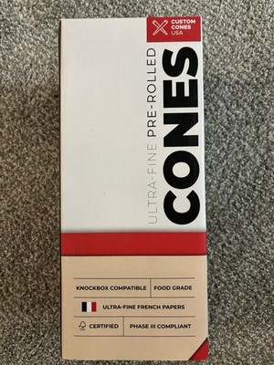CUSTOM CONES ULTRA-FINE PRE-ROLLED CONES 98MM X 26MM 800 CT BOX NEW