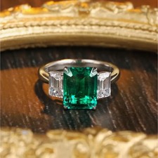 Art Deco Antique Vintage 3.60Ct Natural Emerald Wedding Ring 925 Sterling Silver