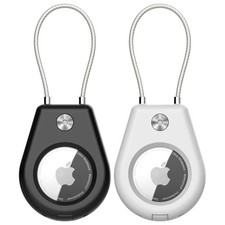 AirTag Secure Holder with Wire Cable, 2 Pack Tag Keychain Holders for Key Rin...