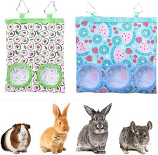 Small Animal Hay Feeder Bag, 2 Pack Hanging Rabbit Guinea Pig Hay Feeder, Stylis