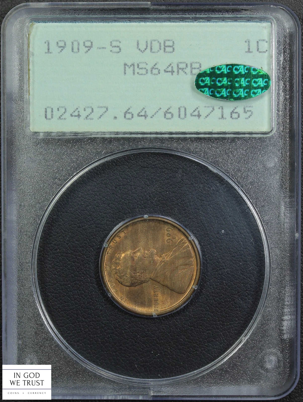 1909 S VDB Red-Brown Lincoln Wheat Cent 1C OGH RATTLER PCGS MS 64 RB CAC