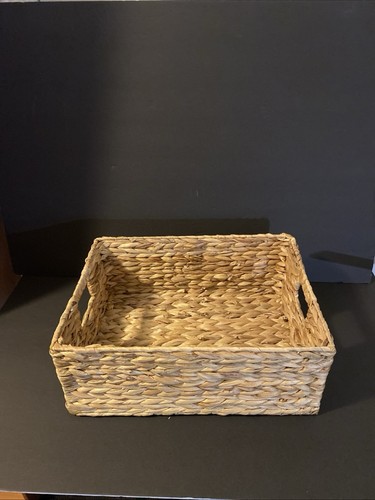 Rectangular Woven Wicker Storage Basket With Handles 14 X 11 X 5”