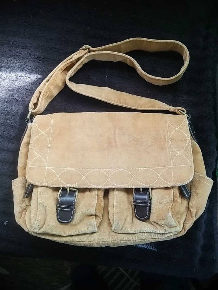 Vintage Y2K Brown Brushed Corduroy Crossbody Bag Purse Print Lined  - Image 3 of 4