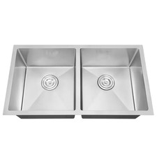 Brushed Stainless Steel 32 In. Double Bowl Undermount Scratch-Resistant Nano Kit