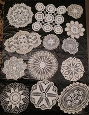 ANTIQUE 13 PC INTRICATE CHROCHETED HANDMADE DOILIES*VARIOUS SIZES/SHAPES