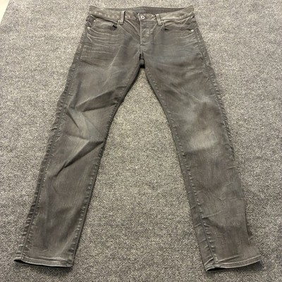 G-Star Raw 3301 Slim Fit Jeans Mens 33x32 Button Fly Faded Whiskered Black Denim