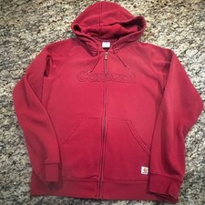 Carhartt Womens Red Full Zip Hoodie Embroidered Logo Sweatshirt Medium