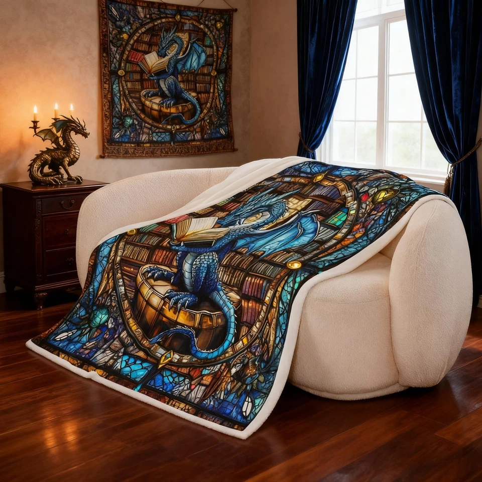 Manta Western Dragon Niños, Librero de Lectura Dragón Azul Cama Blan... Foto 2 de 4