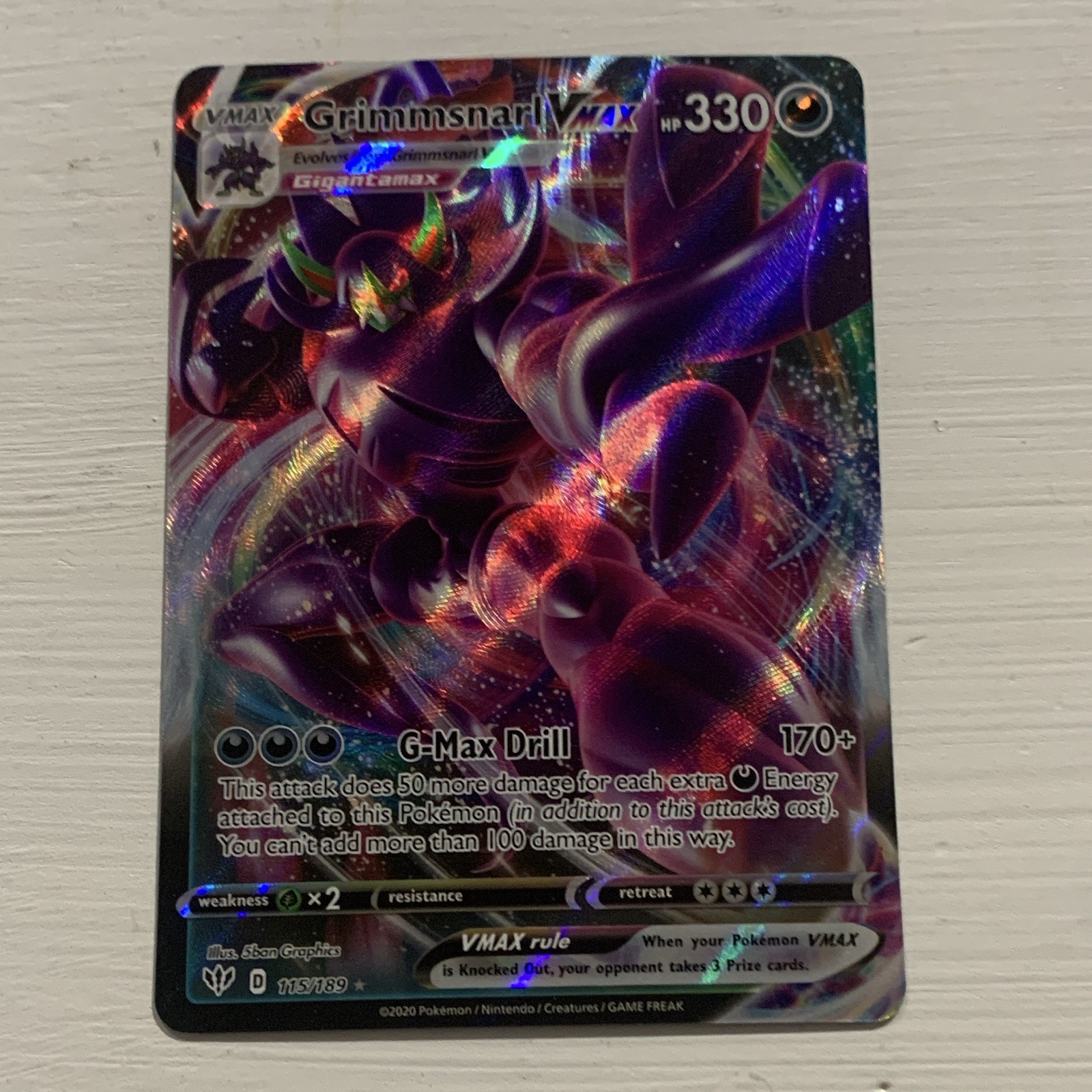 Grimmsnarl VMAX 115/189 Swsh03 Darkness Ablaze Ultra Rare Holo Eng 2020 330HP