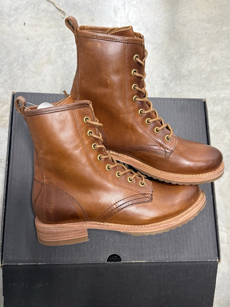 Frye Veronica Combat Leather Boots Women's Size 7.5 Caramel Brown