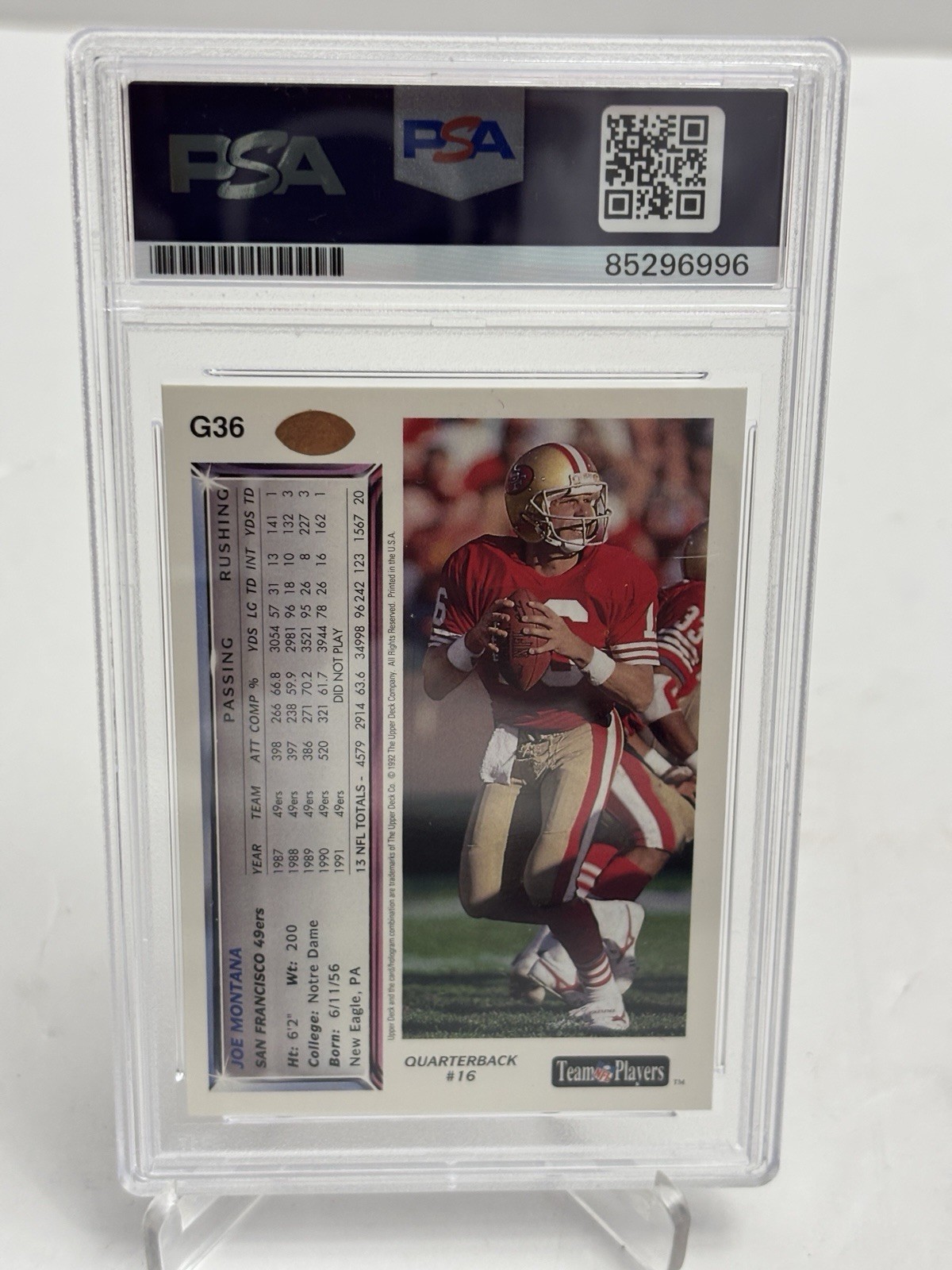 HOF Joe Montana Auto - 1992 Upper Deck #G36 PSA/DNA GEM MINT 10.  49ers view 4
