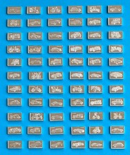John Pinches 1975 100 Greatest Cars Limited Set of 66 Sterling Silver Ingots