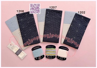 Sashiko Starter Set Daruma Hana Fukin 3 NAVY Pattern Cloth, 3 Thread + Needle