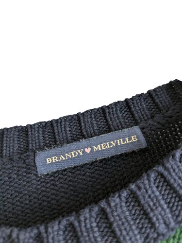 Brandy Melville Striped Jumper Green Navy Crew Neck Knit One Size - Picture 2 of 4
