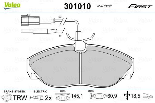 Front VALEO-OE 301010 Brake Pad Set, disc brake for CITROËN,FIAT,PEUGEOT