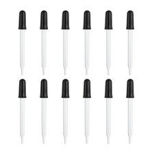 1ml Glass Straight Tip Eye Dropper with Rubber Cap, Clear Black, 12Pcs