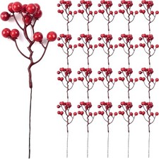 25PCS Artificial Red Berry Stems 7.8inch Christmas Red Berry Picks Holly Berry