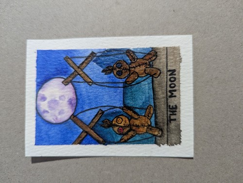 Original ACEO Watercolor/Ink Painting Of The Moon Tarot Voodoo Series Signed