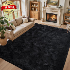 5X7 Black Area Rugs for Living Room, Large Fluffy Shag Bedroom Rugs Non-Slip, Ul