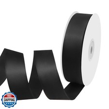 Isaspire 1" Width x 50 Yards Satin Fabric Ribbon, Black Ribbon Perfect for DI