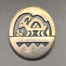 Vintage Hopi Andrew Saufkie Goat Sheep Native Silver Pin Brooch Pendant