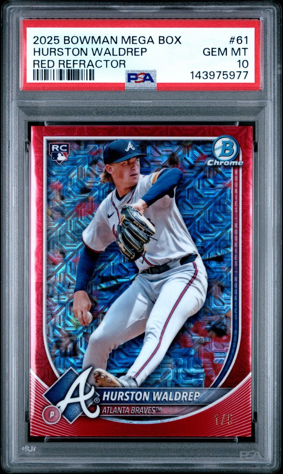 2025 Bowman Chrome Hurston Waldrep Rookie /5 Red Refractor Mojo PSA 10