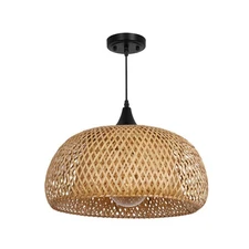 Rustic Farmhouse Bamboo Pendant Light - 18 Inch Large Dome Handwoven Ceiling ...