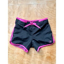 OP Ocean Pacific Vintage Girls Swim Board Shorts Black Pink Sz 6X Beach Surf Y2K