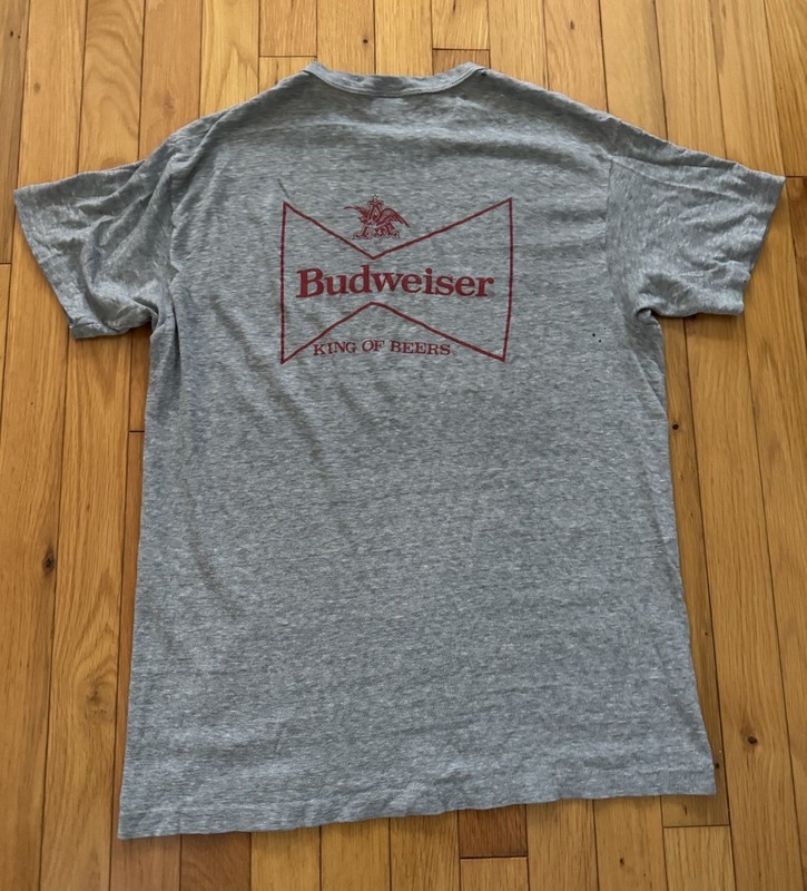 Vintage Fraternity Budweiser Single Stitch T Shirt 1982 Medium Gray Sig Ep