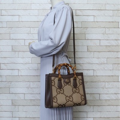 GUCCI Shoulder Bag 660195 493075 leather Diana Jumbo GG bamboo