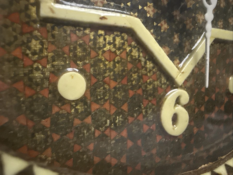 "Reloj de pared persa Khatam con marquetería hecha a mano Minakari 11,75"" funcionando" Foto 3 de 4