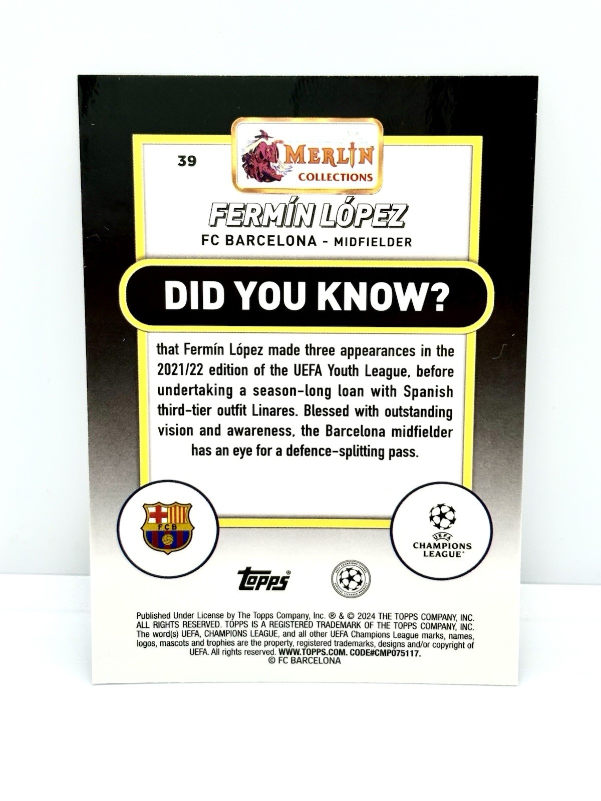 2023-24 Topps Chrome Merlin Fermin Lopez (RC) Barcelona Rookie