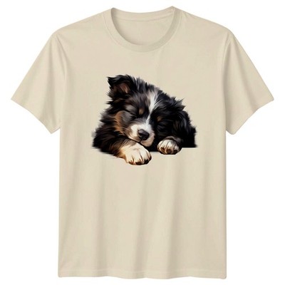 Schlafender Welpe Hund Tiere Herren T-Shirt Damen Grafik Tee kuscheliges Design